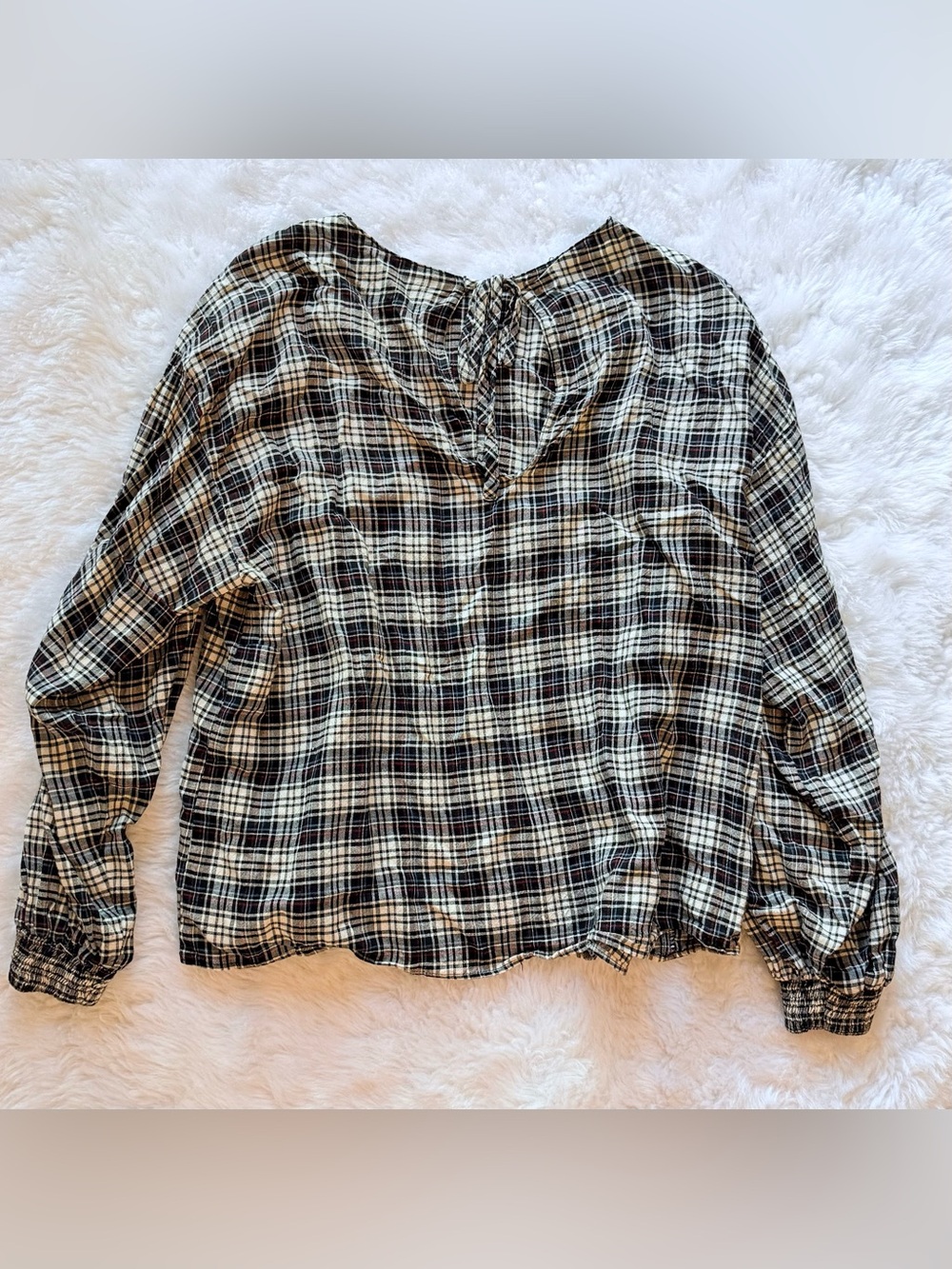 Zara Basic black and white plaid checkered blouse - Picture 4 of 4